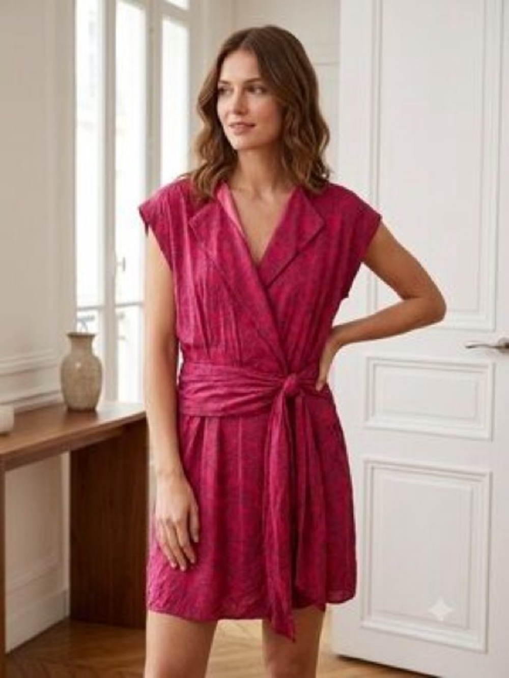 See By Chloé Bright Pink Wrap Dress with Lavender Print (128)